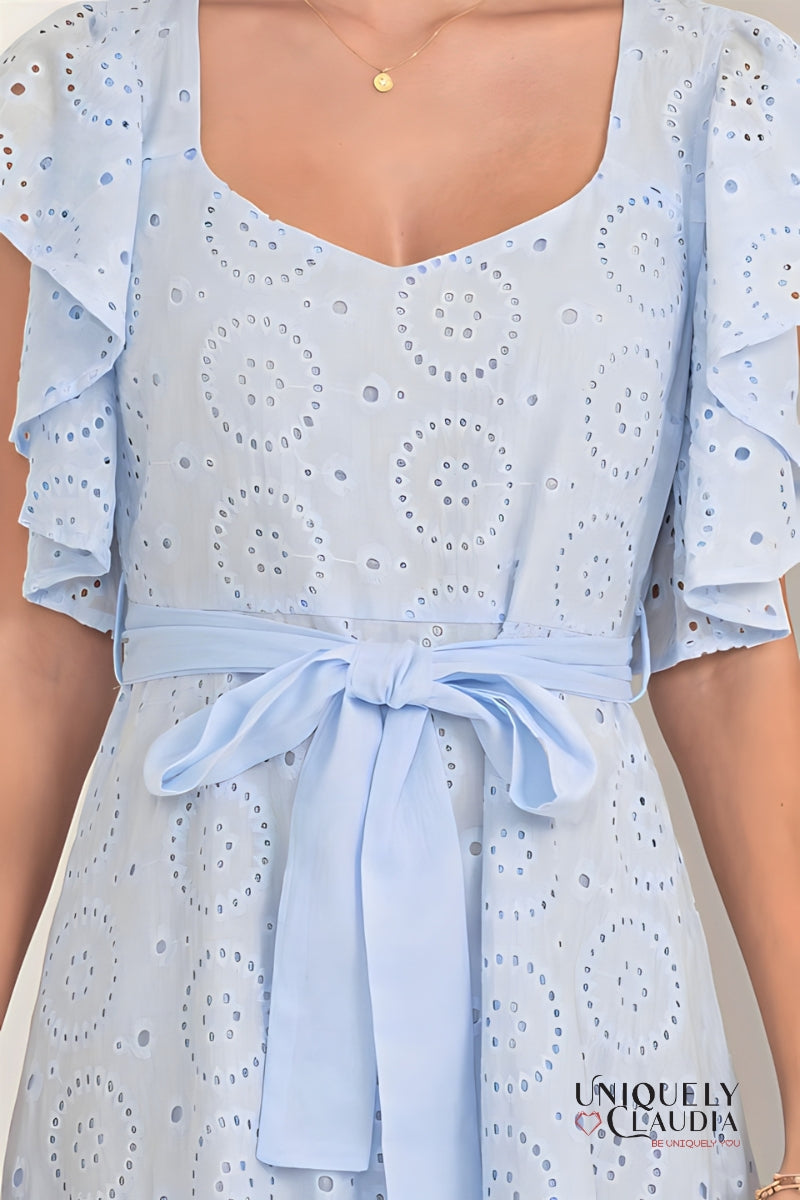 Mackenzie Eyelet Tiered Ruffle Sleeve Maxi Dress