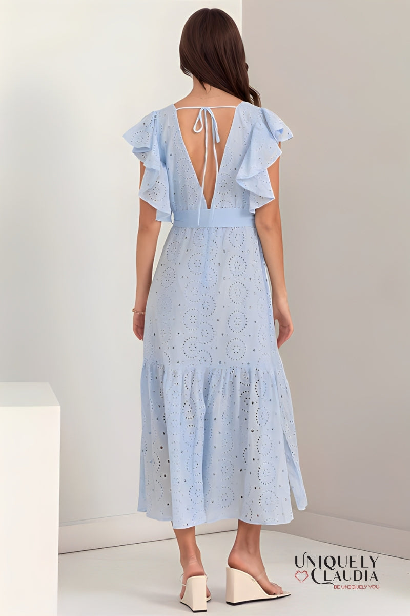 Mackenzie Eyelet Tiered Ruffle Sleeve Maxi Dress