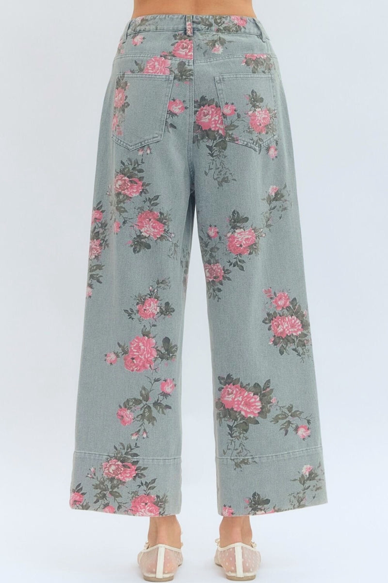 Floral patterned pants on a white background