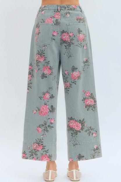 Floral patterned pants on a white background