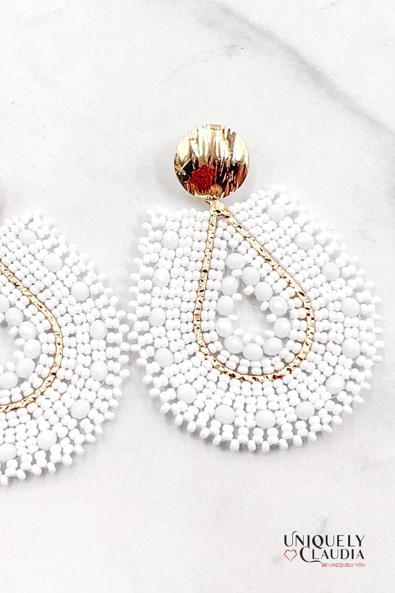 Beaded Earrings | Marianna Gold & White Teardrop Beaded Earrings | Uniquely Claudia Boutique