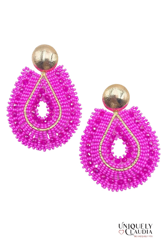 Marianna Hot Pink Teardrop Beaded Earrings