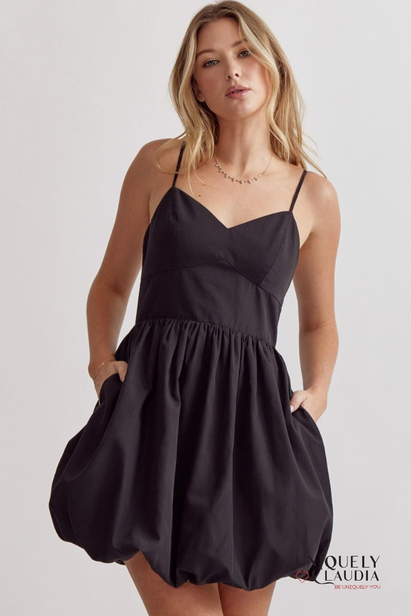 Marisa Spaghetti Strap Puff Mini Dress | Uniquely Claudia Boutique