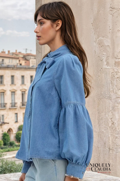 Martina Balloon Sleeve Button-Down Tencel Shirt