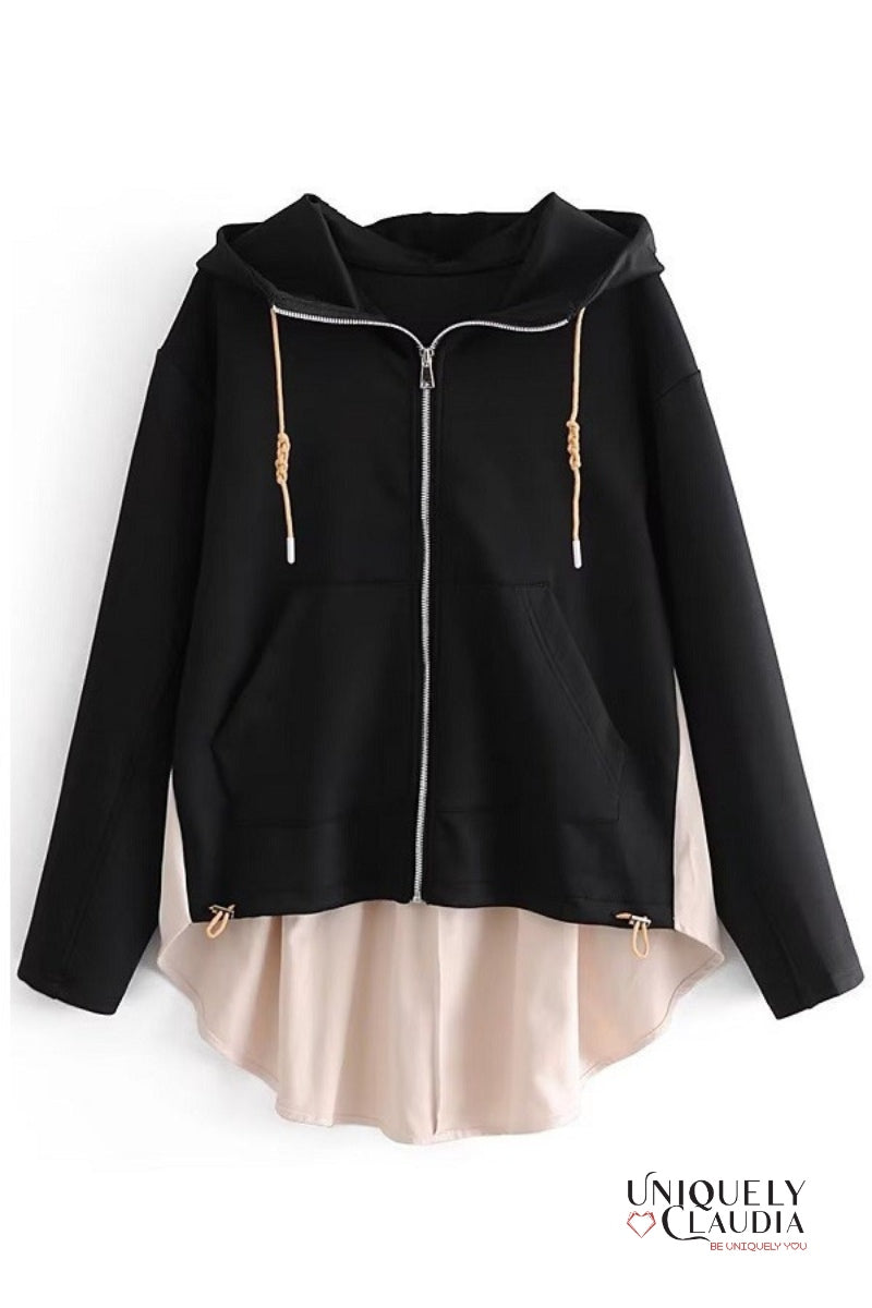McKenna Contrast Front Zipper Hoodie Jacket | Uniquely Claudia Boutique 