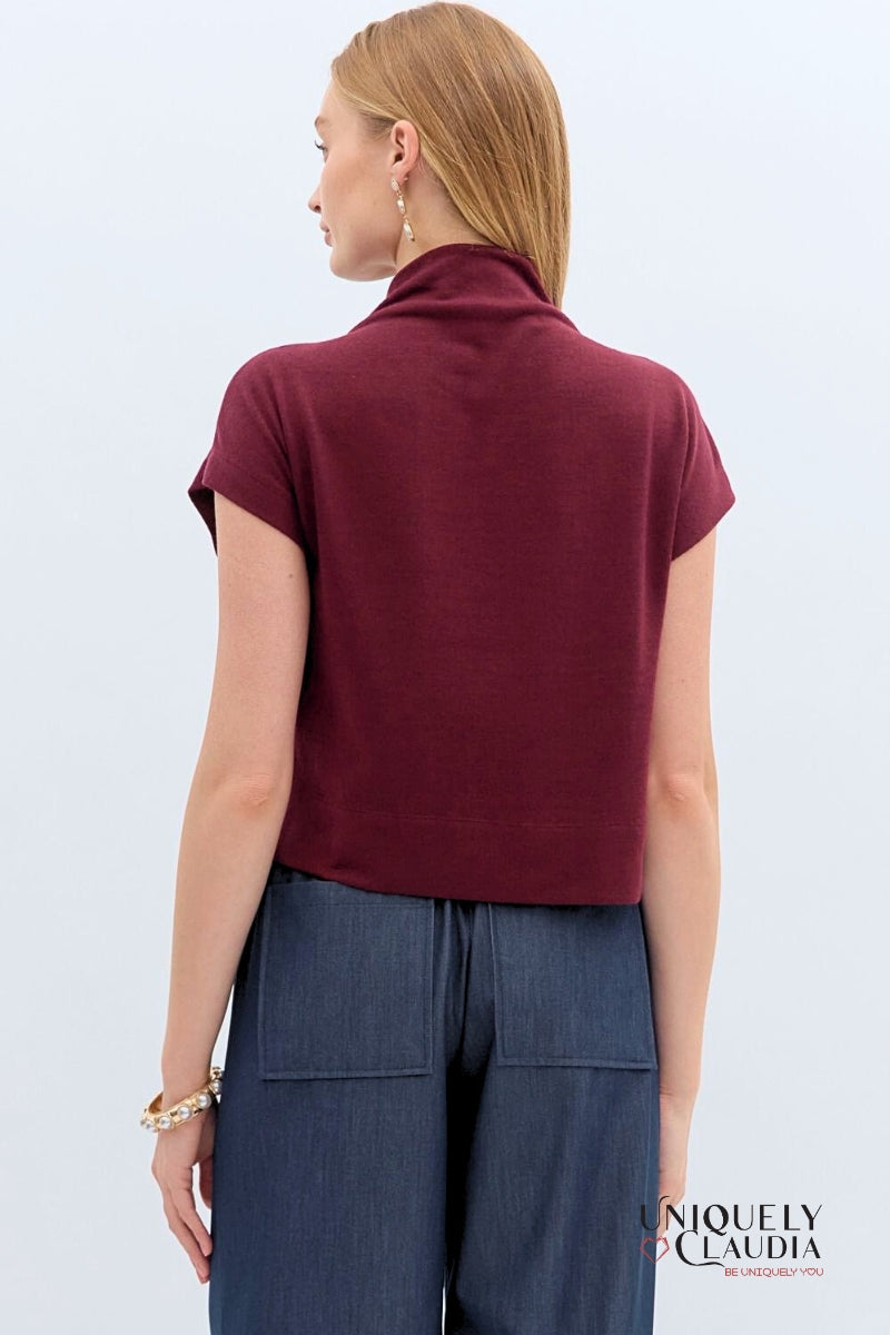 Megan Knit Mock Neck Pullover Burgundy Top - Uniquely Claudia Boutique