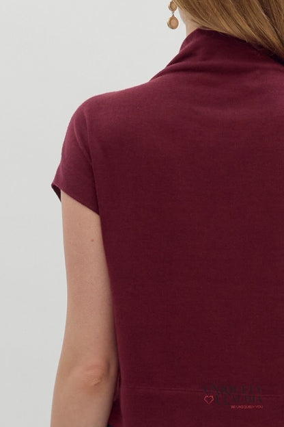 Megan Knit Mock Neck Pullover Burgundy Top - Uniquely Claudia Boutique