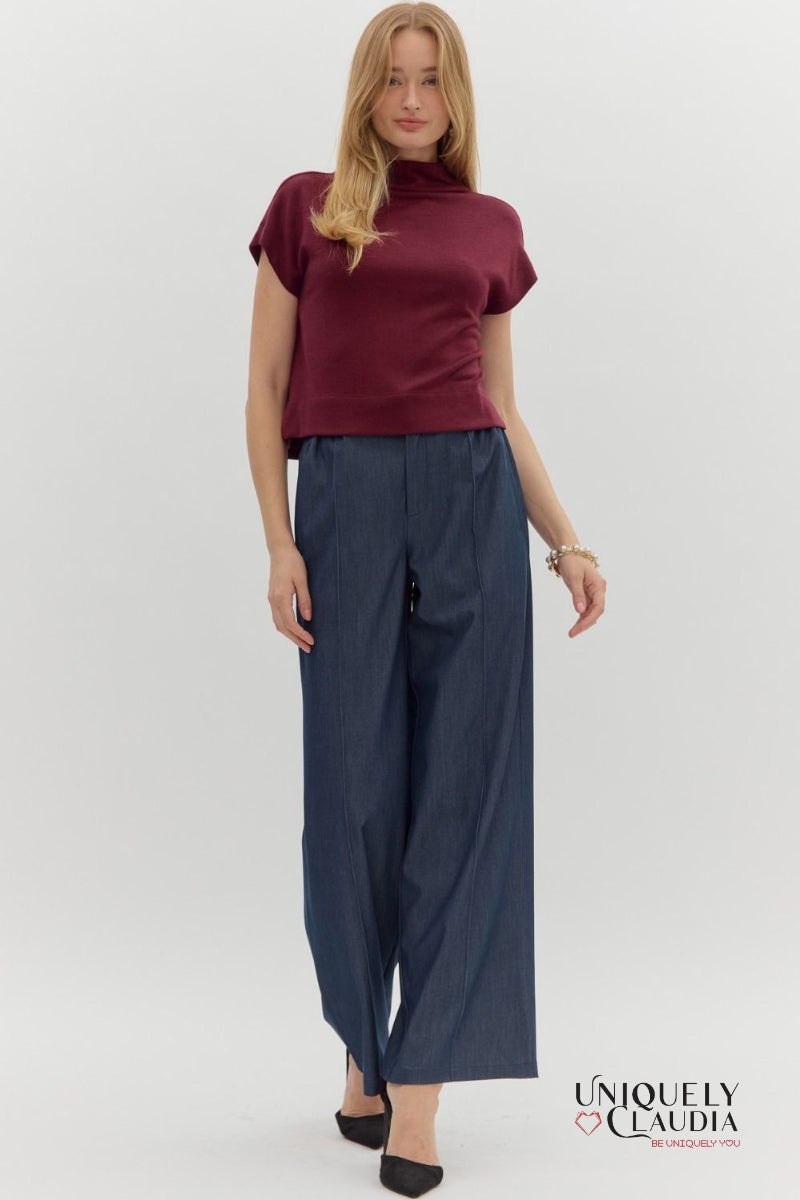 Megan Knit Mock Neck Pullover Burgundy Top - Uniquely Claudia Boutique