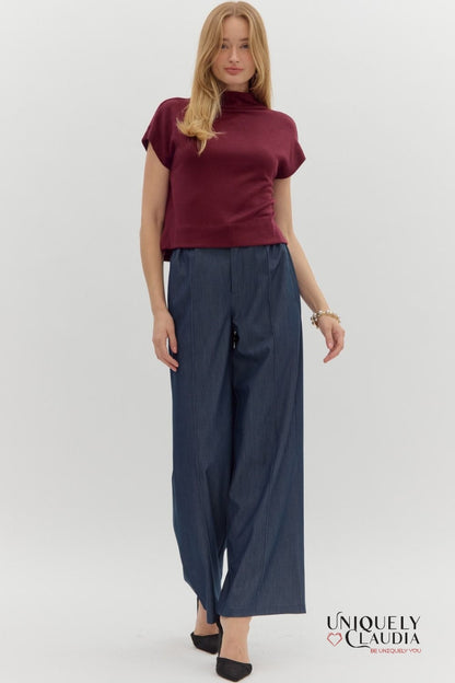 Megan Knit Mock Neck Pullover Burgundy Top - Uniquely Claudia Boutique