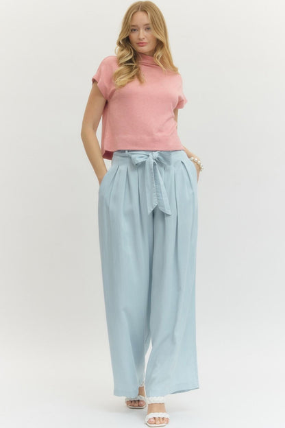 Megan Knit Mock Neck Pullover Pink Top