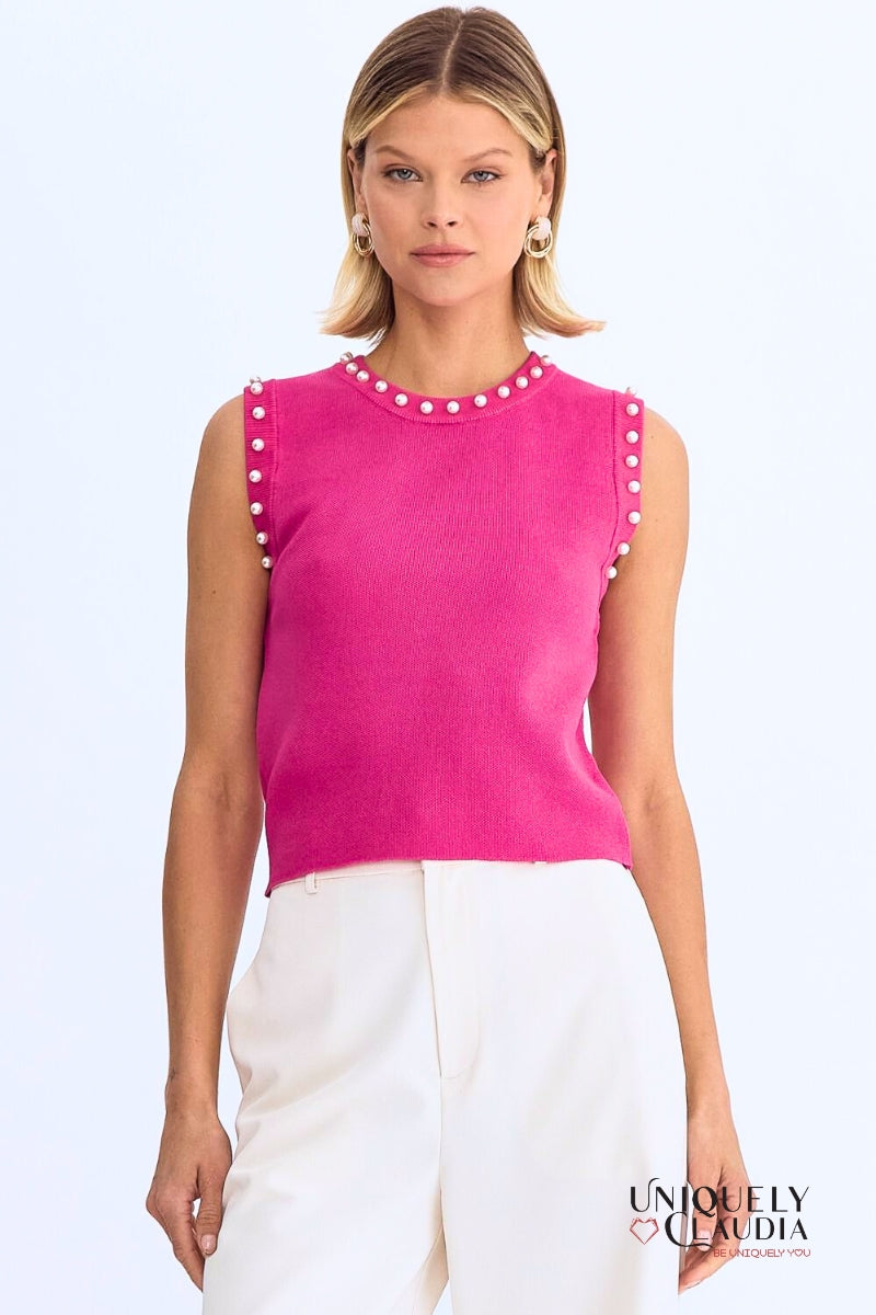 Meghan Pearl Embellished Sleeveless Top | Uniquely Claudia Boutique