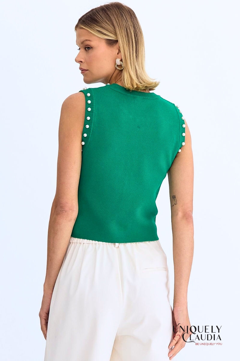 Meghan Pearl Embellished Sleeveless Top | Uniquely Claudia Boutique