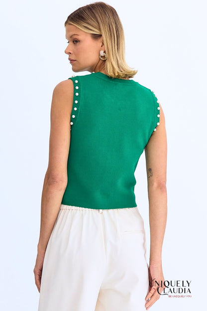 Meghan Pearl Embellished Sleeveless Top | Uniquely Claudia Boutique