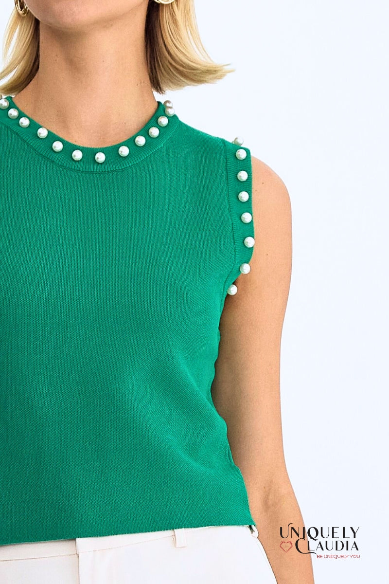Meghan Pearl Embellished Sleeveless Top | Uniquely Claudia Boutique