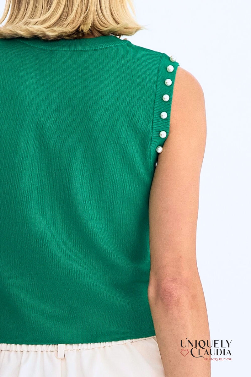 Meghan Pearl Embellished Sleeveless Top | Uniquely Claudia Boutique