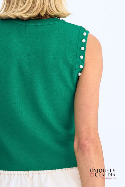 Meghan Pearl Embellished Sleeveless Top | Uniquely Claudia Boutique