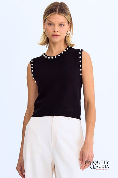 Meghan Pearl Embellished Sleeveless Top | Uniquely Claudia Boutique