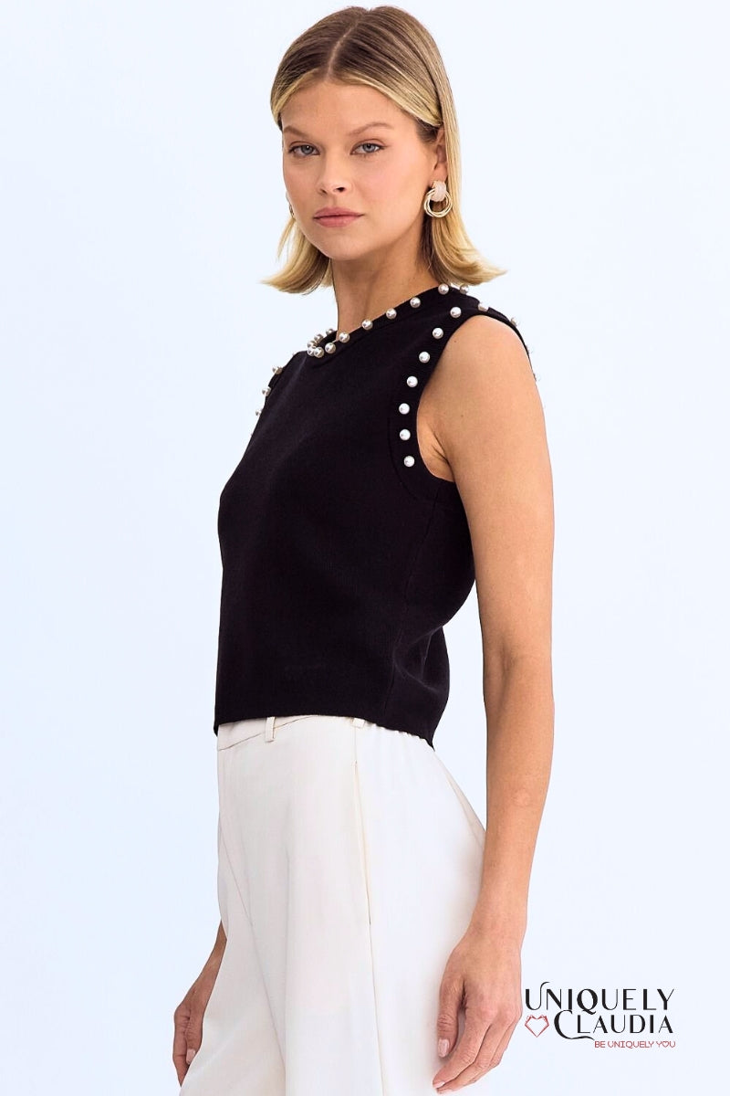 Meghan Pearl Embellished Sleeveless Top | Uniquely Claudia Boutique