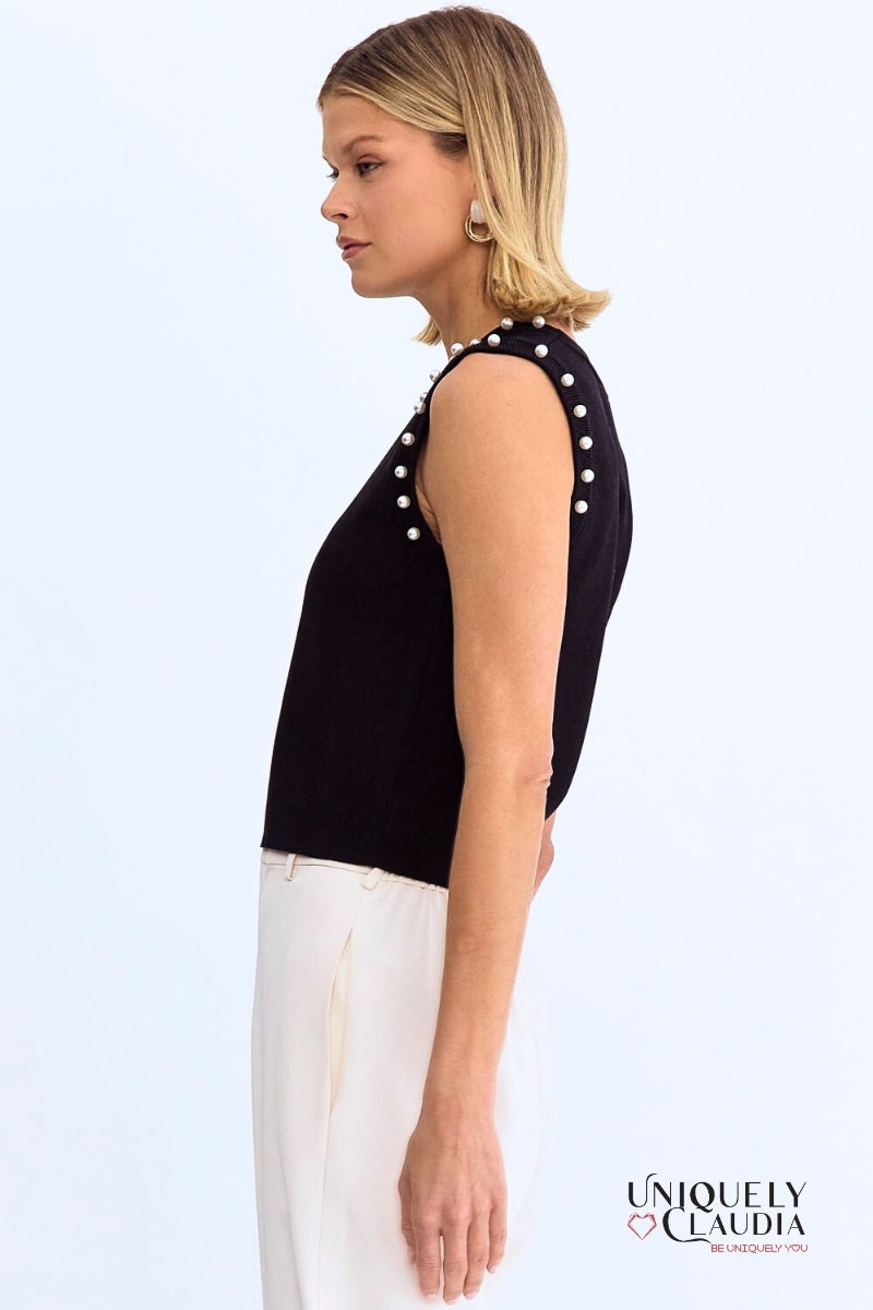 Meghan Pearl Embellished Sleeveless Top | Uniquely Claudia Boutique