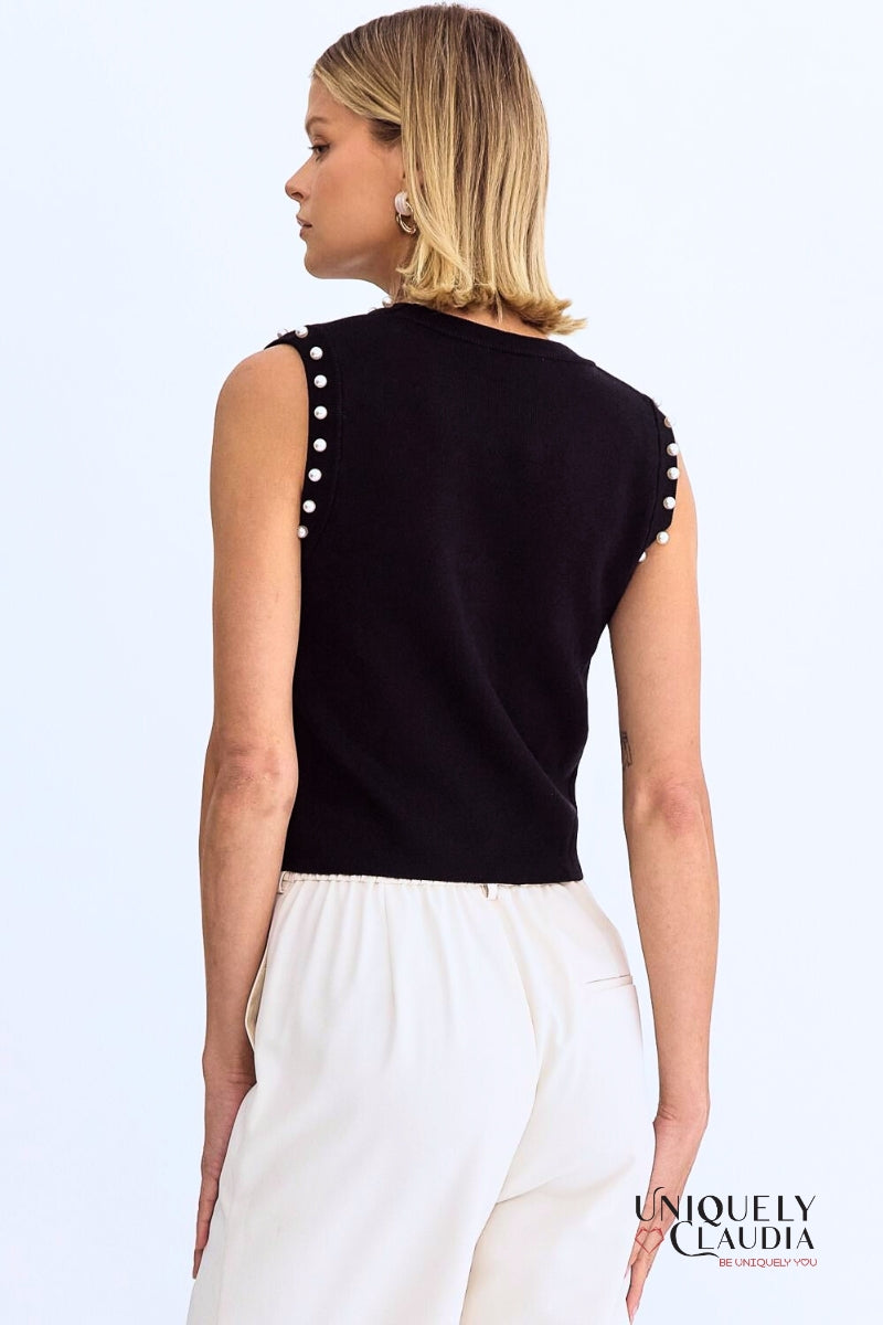Meghan Pearl Embellished Sleeveless Top | Uniquely Claudia Boutique