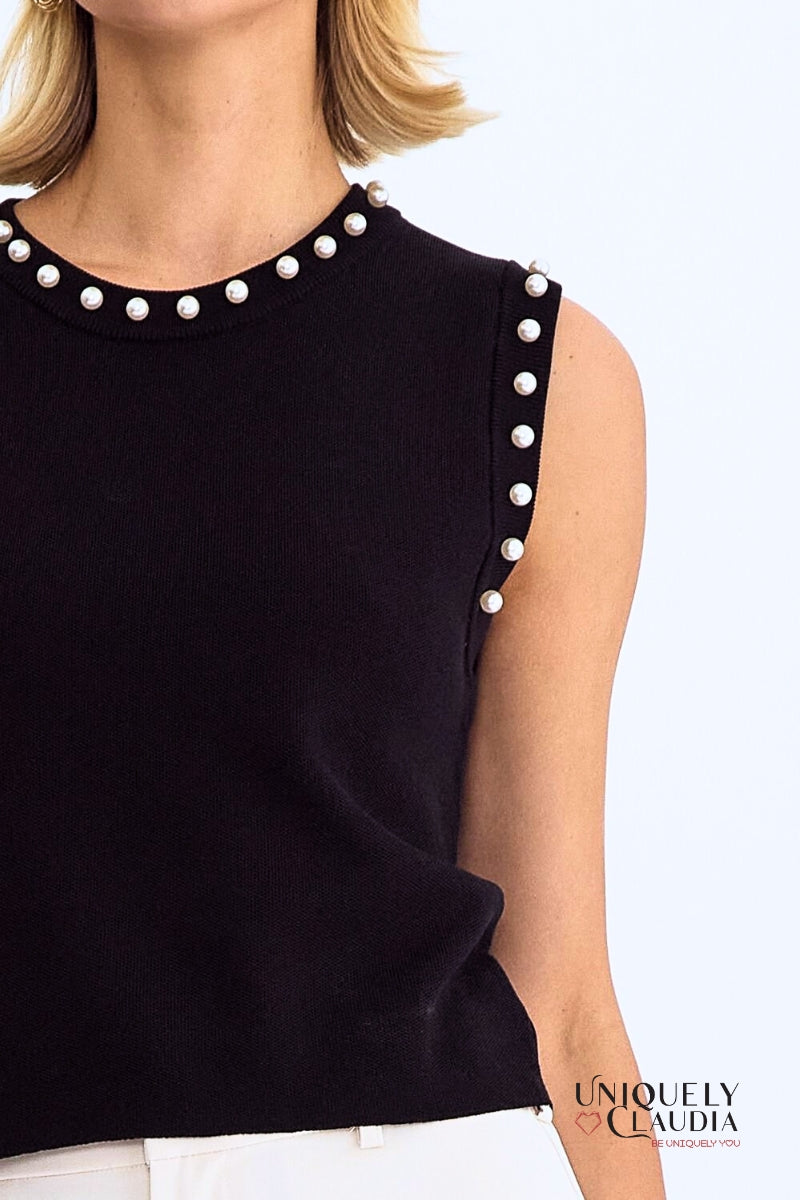 Meghan Pearl Embellished Sleeveless Top | Uniquely Claudia Boutique