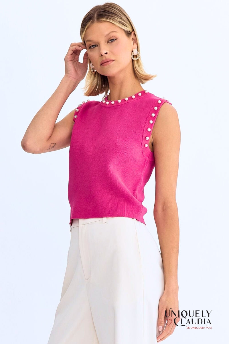 Meghan Pearl Embellished Sleeveless Top | Uniquely Claudia Boutique
