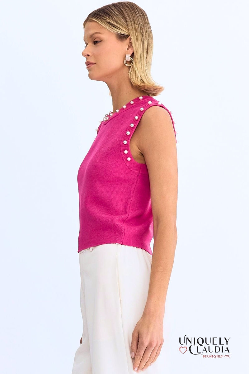 Meghan Pearl Embellished Sleeveless Top | Uniquely Claudia Boutique