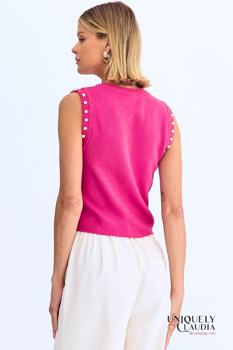 Meghan Pearl Embellished Sleeveless Top | Uniquely Claudia Boutique
