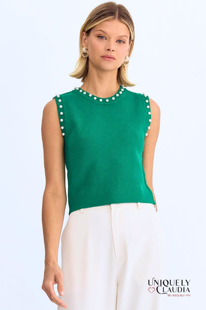 Meghan Pearl Embellished Sleeveless Top | Uniquely Claudia Boutique