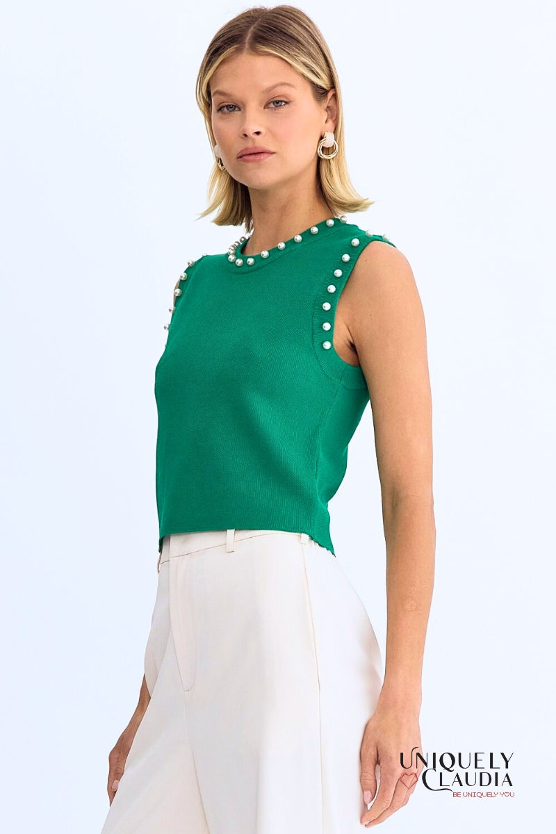 Meghan Pearl Embellished Sleeveless Top | Uniquely Claudia Boutique