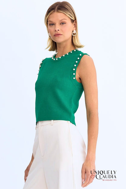 Meghan Pearl Embellished Sleeveless Top | Uniquely Claudia Boutique