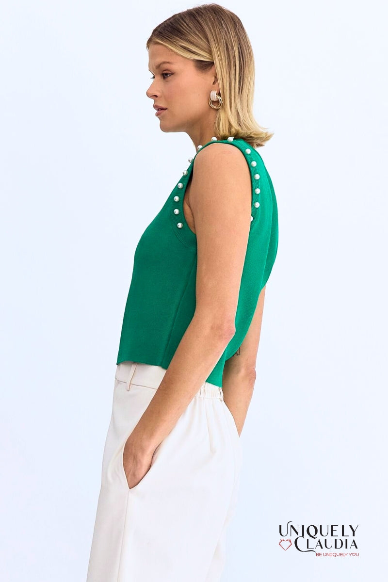 Meghan Pearl Embellished Sleeveless Top | Uniquely Claudia Boutique