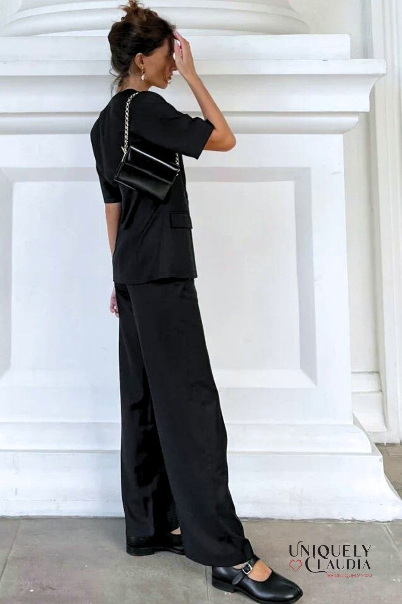 Meredith Double-Breasted Satin Blazer and Pant Set | Uniquely Claudia Boutique