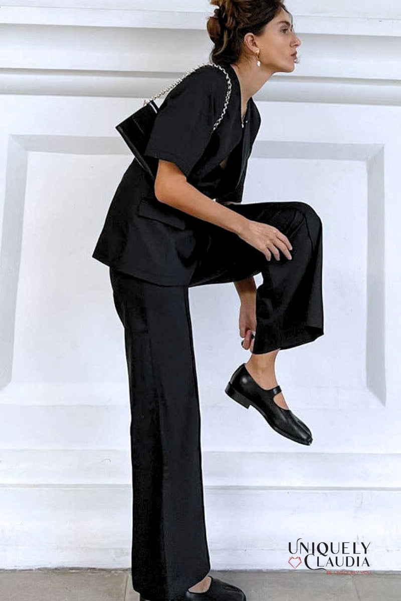 Meredith Double-Breasted Satin Blazer and Pant Set | Uniquely Claudia Boutique