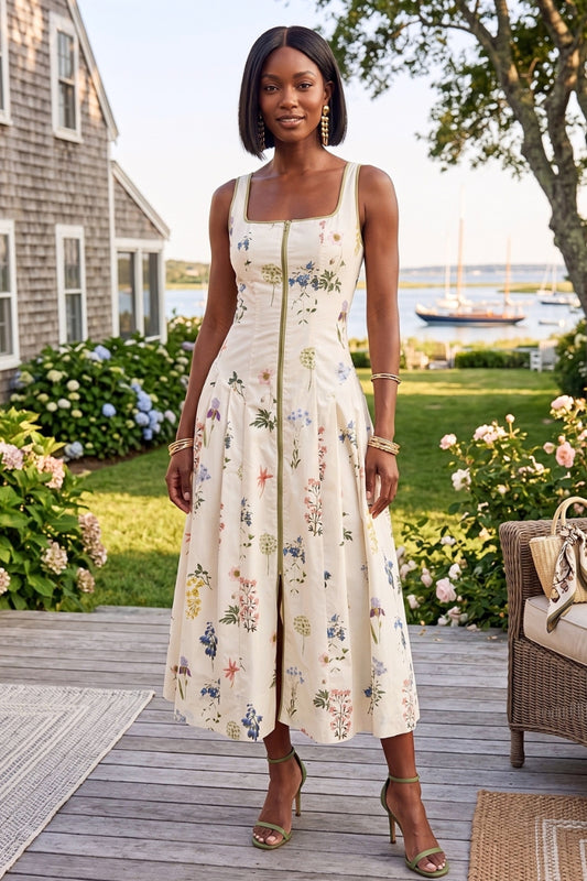 Michelle Garden Bloom Front-Zip Maxi Dress