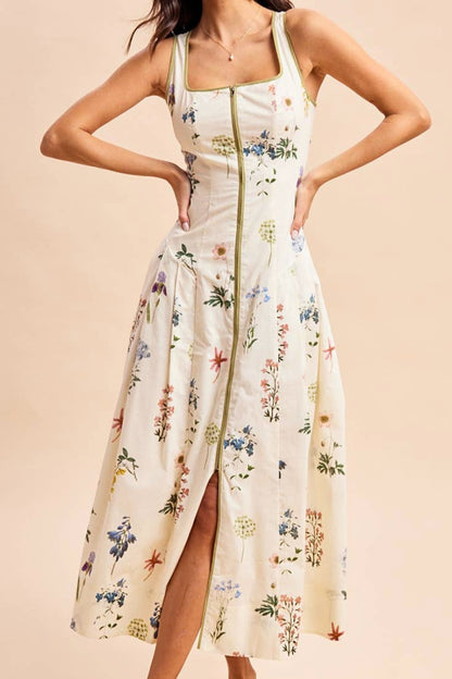 Michelle Garden Bloom Front-Zip Maxi Dress