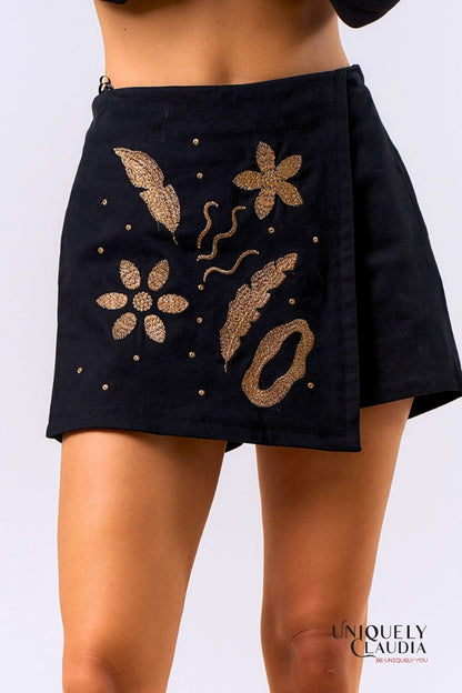 Michelle Gold Embroidered Skort