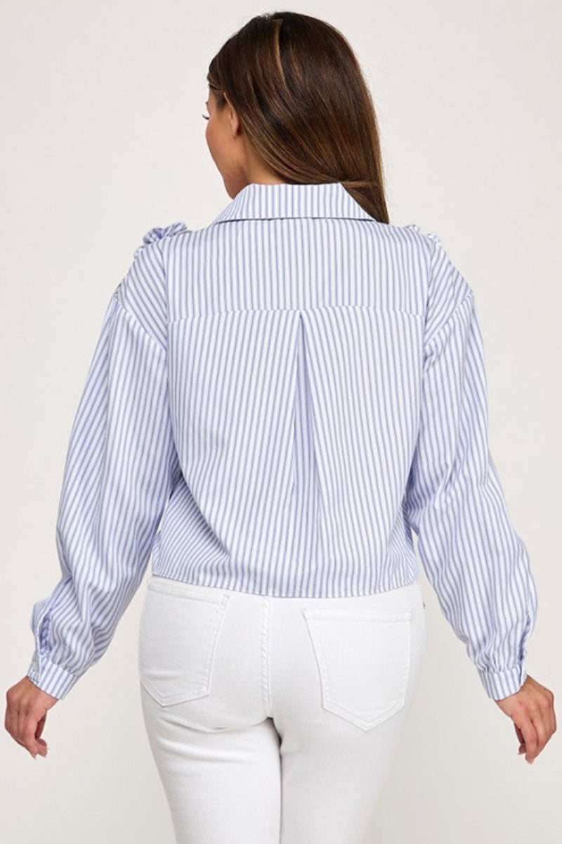 Migdalia Stripes, Lace & Flower Detailed Blouse - Uniquely Claudia Boutique
