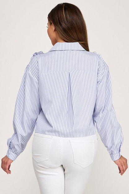 Migdalia Stripes, Lace & Flower Detailed Blouse - Uniquely Claudia Boutique