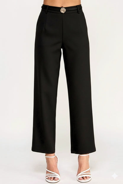 Black pants with a belt on a white background