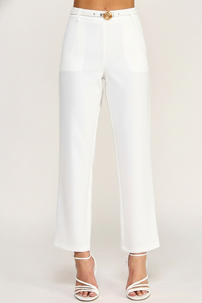 White pants with a belt on a white background