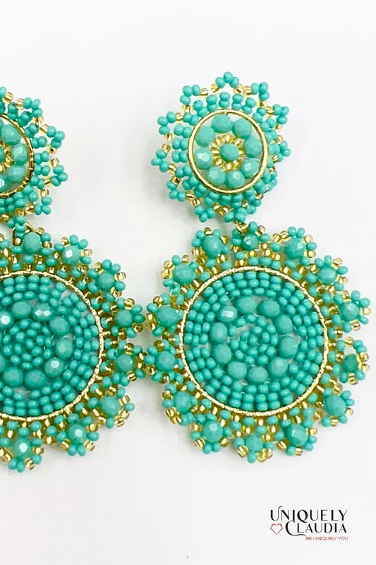Miranda Gold & Turquoise Beaded Medallion Earrings