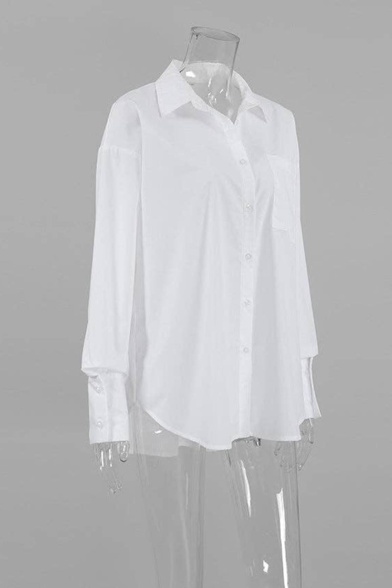White shirt on a transparent mannequin against a gray background