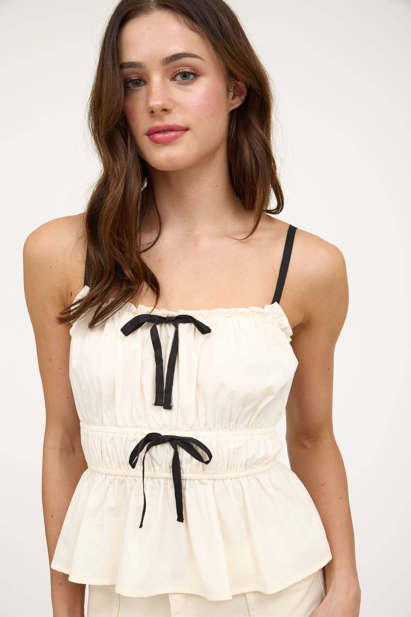 Natalia Ruched Contrast Ribbon Top | Uniquely Claudia
