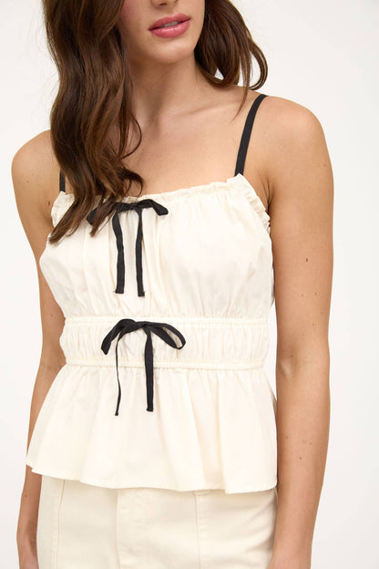 Natalia Ruched Contrast Ribbon Top | Uniquely Claudia