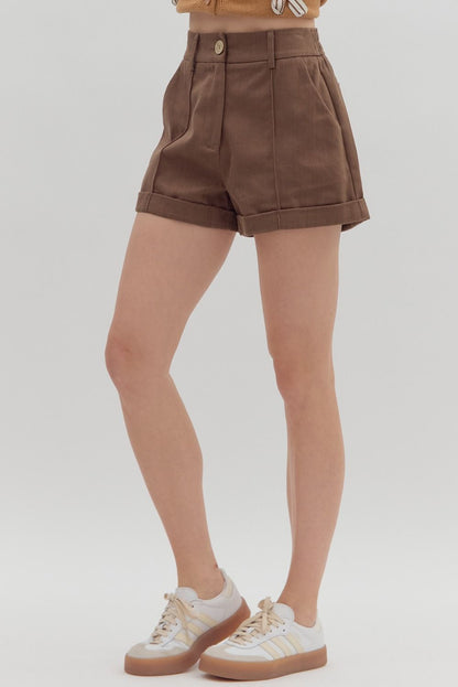 Nellie Brown High-Waist Rolled Cuff Shorts - Uniquely Claudia Boutique