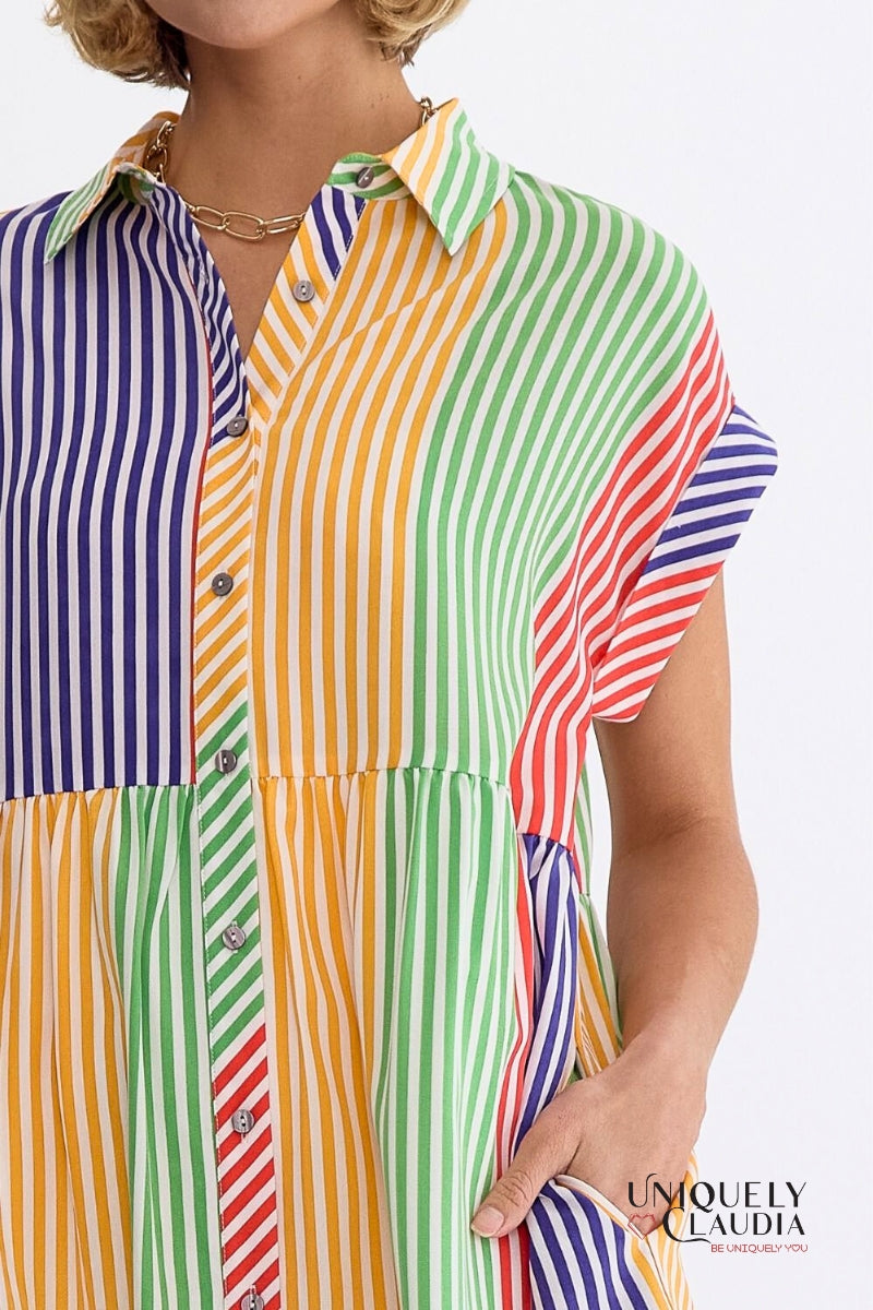 Nikki Multi-Color Stripes Shirt Mini Dress | Uniquely Claudia Boutique