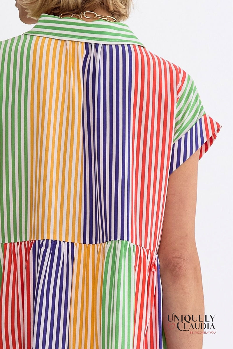 Nikki Multi-Color Stripes Shirt Mini Dress | Uniquely Claudia Boutique