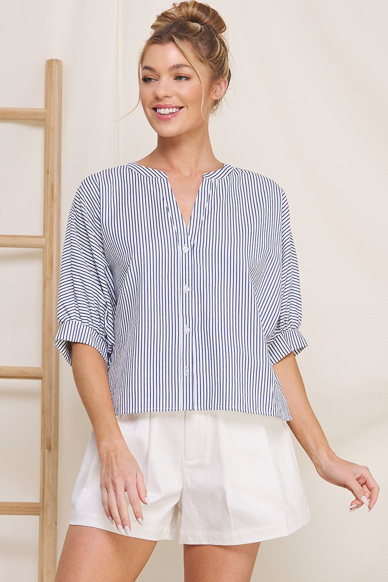 Olga Pinstripe Seersucker Dolman Blouse - Uniquely Claudia Boutique