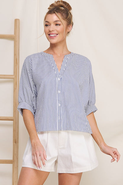 Olga Pinstripe Seersucker Dolman Blouse - Uniquely Claudia Boutique